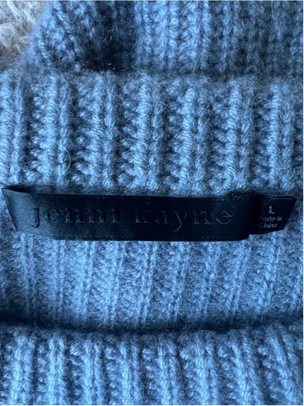 New Jenni Kayne Slate Blue Cashmere Fisherman Rib Crew Neck Sweater L - Picture 4 of 5